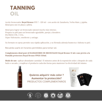 Tanning Oil - bronceador factor 7 en spray Royal Bronze 120 ml - Image 4