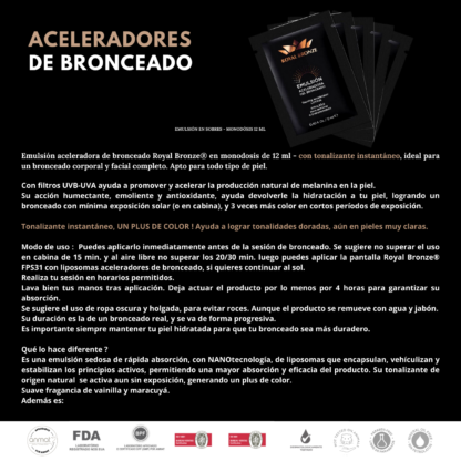 PACK  x 5 Sobres INTENSIFICADORES / ACELERADORES DE BRONCEADO Royal Bronze ® 12 ml - Image 4