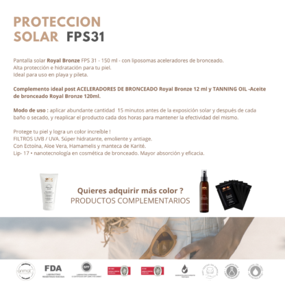 PANTALLA SOLAR FPS 31 con liposomas aceleradores de bronceado Royal Bronze ® 150 ml - Image 4